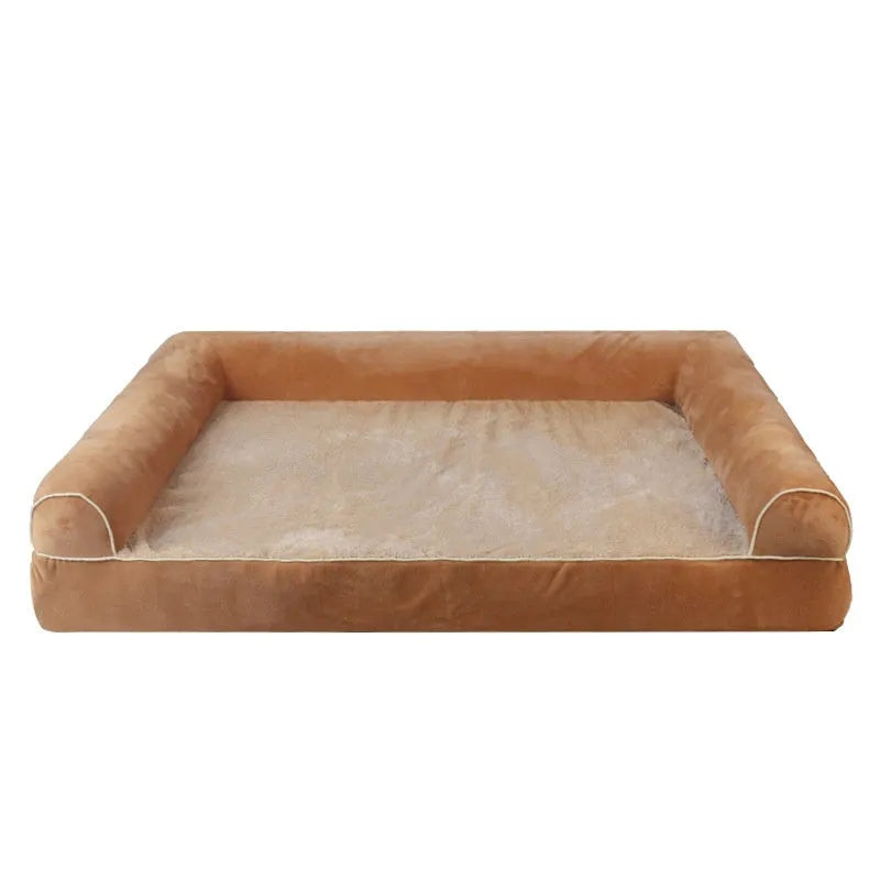 Square sponge dog bed in cloth material showing breathable cooling design