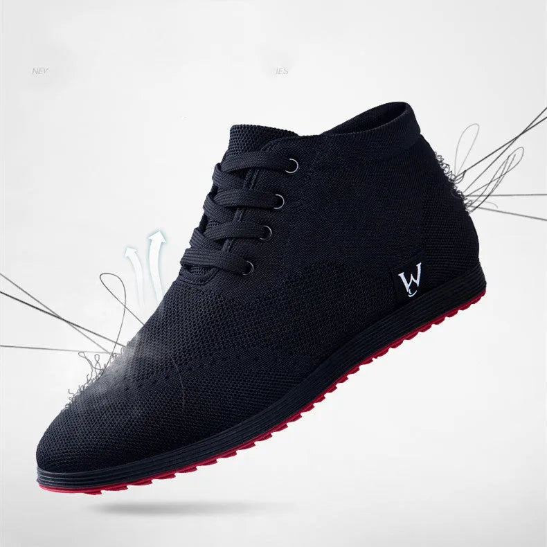 Men's casual breathable canvas shoes in solid black with lace-up front, size 38-45