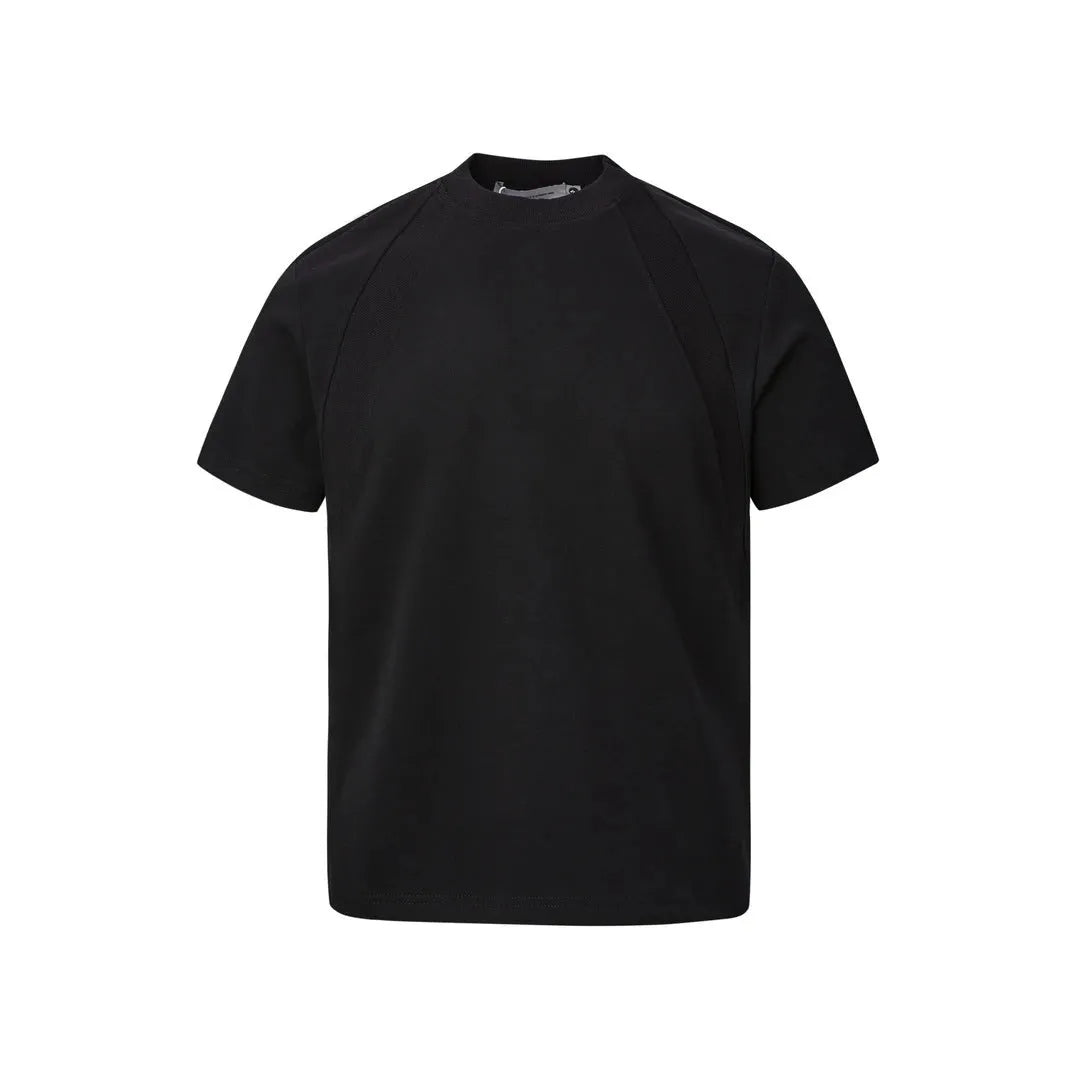 Men's loose fit black short sleeve t-shirt with textured air layer stitching detail