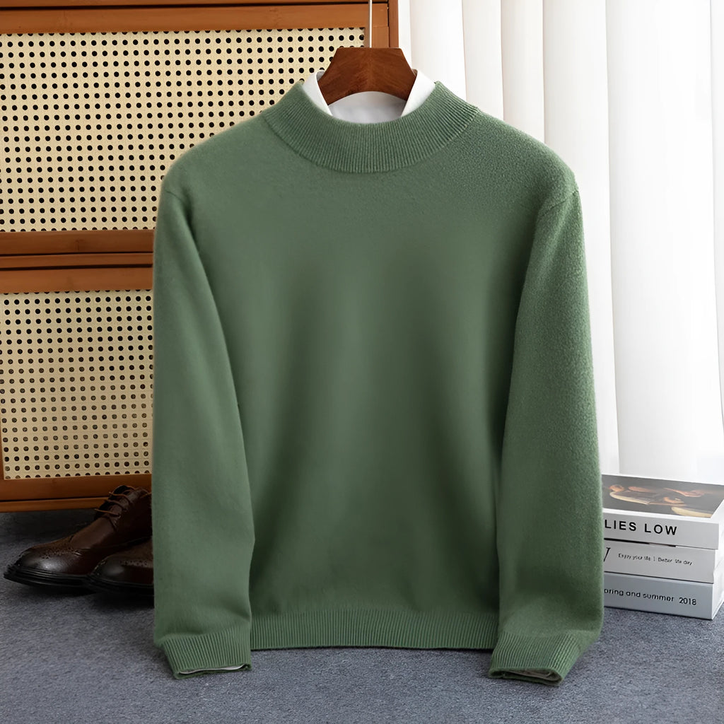 Men's half-collar loose-fit wool sweater in a light business style, shown in a range of colours.