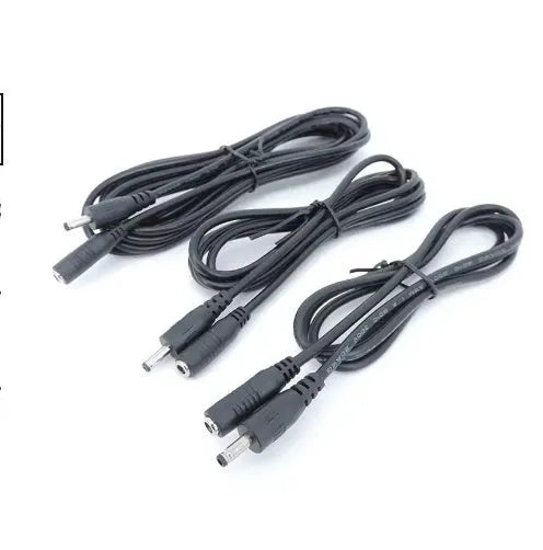 Black DC power cord with male to female plugs, copper core, 22AWG, for audio video use