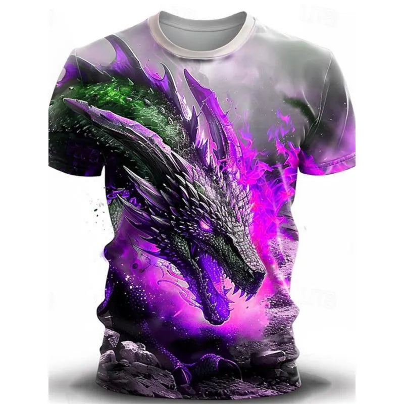 Men's grey T-shirt with a large 3D wind dragon graphic print on the front
