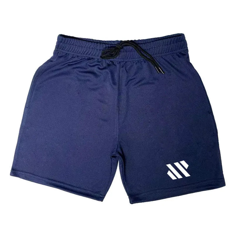 Metal silk fabric sports shorts in loose fit, shown in multiple colours including army green and sapphire blue.