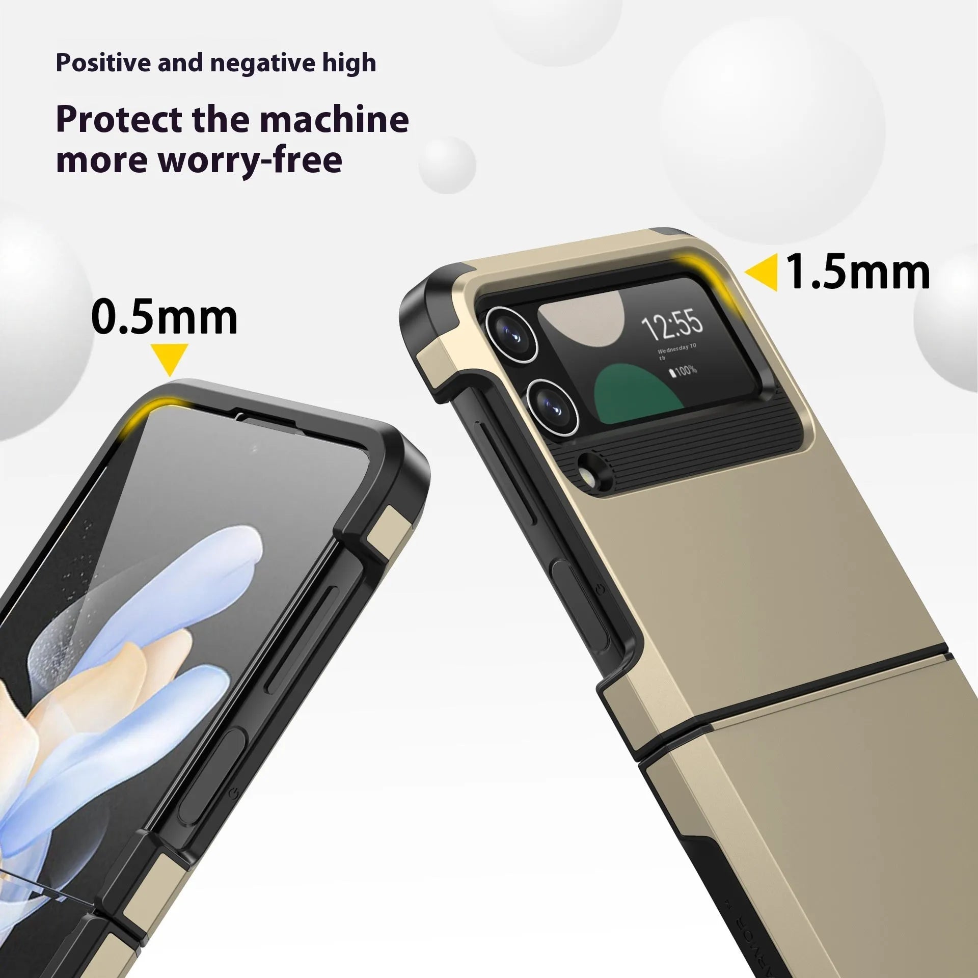 Armour hinge integrated hard PC protective case for Samsung Z Flip showing hinge coverage and contrast colour finish.