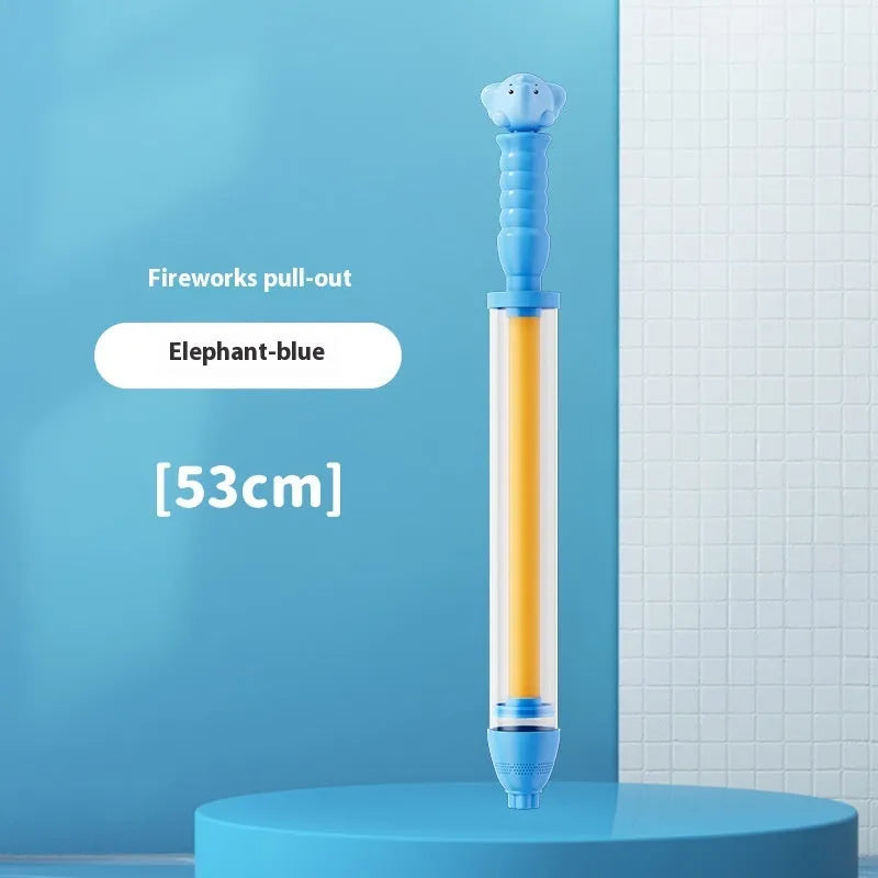 Children's plastic pull-out water spray gun in 53cm size, blue colour character design