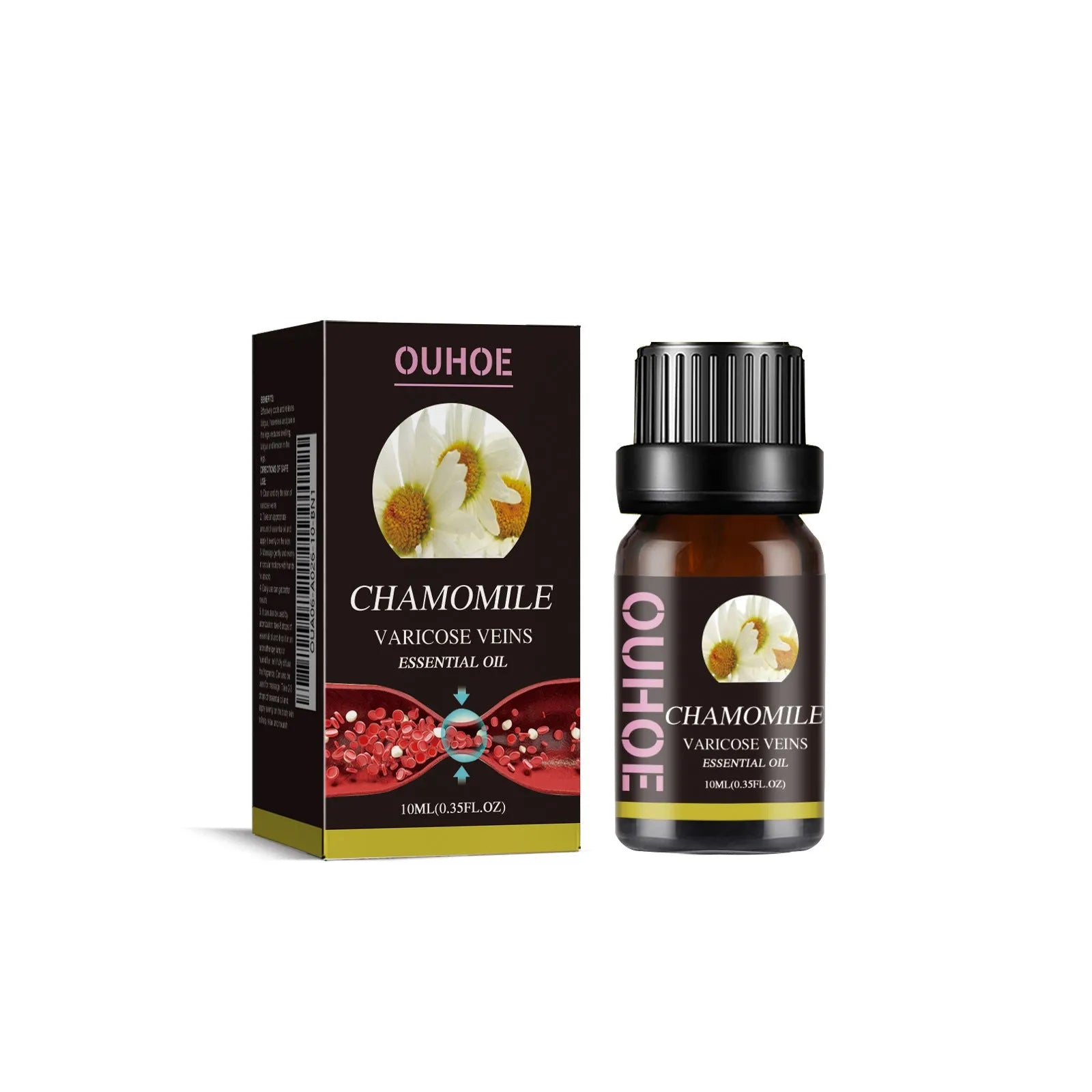 10ml bottle of chamomile essential oil for leg skin care and massage discomfort relief