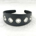 Black wide handmade artificial leather headband with round and square rivets
