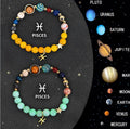 Two natural stone beaded bracelets with a metal zodiac animal charm, showing the set for one Chinese zodiac sign.