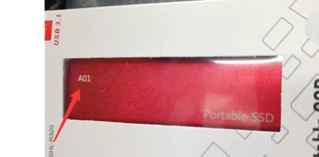 Ultra-thin metal mobile SSD external hard drive showing red colour option with capacity size display