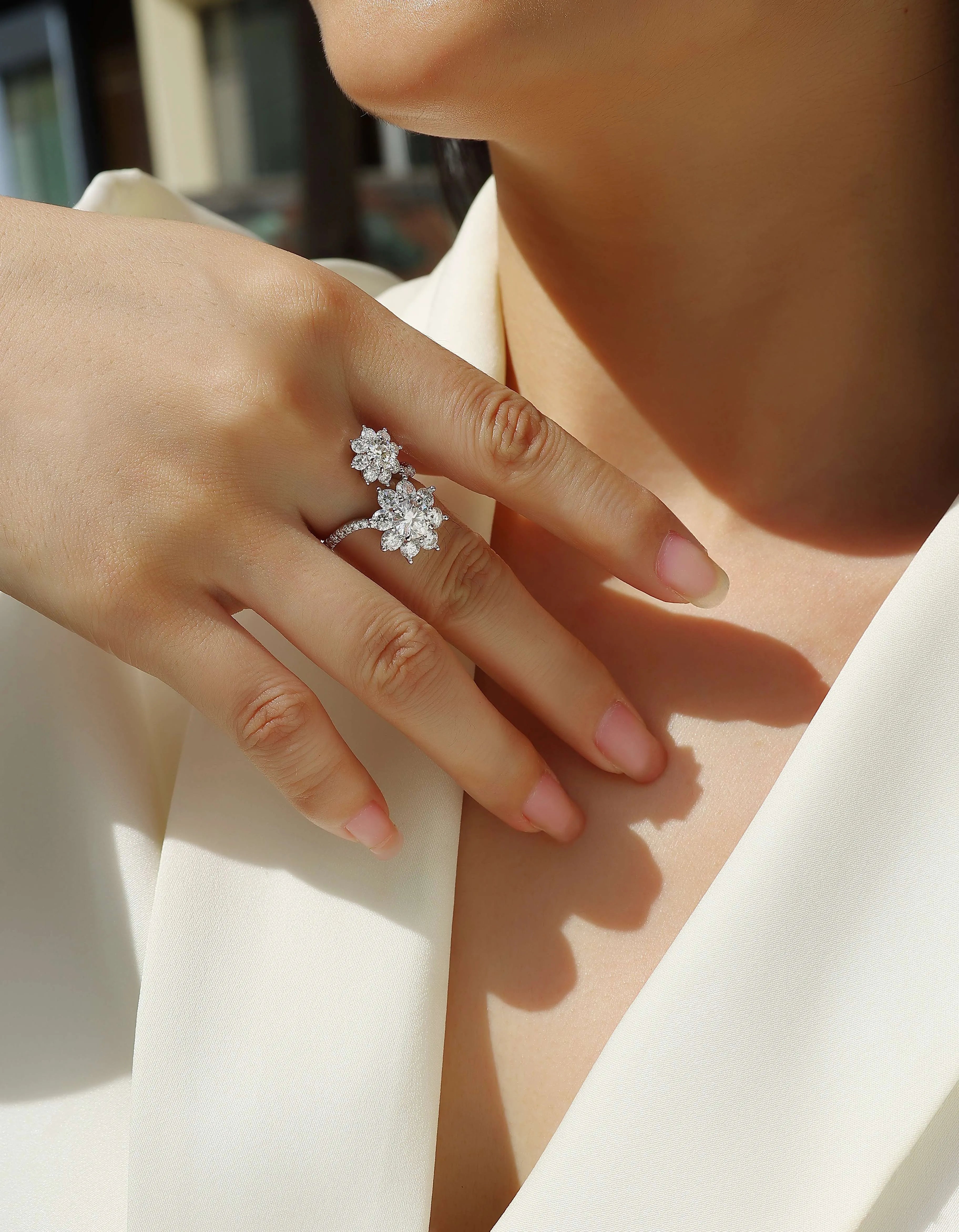 Wedding ring set with 1-carat moissanite in S925 silver platinum plating, gift box packaging