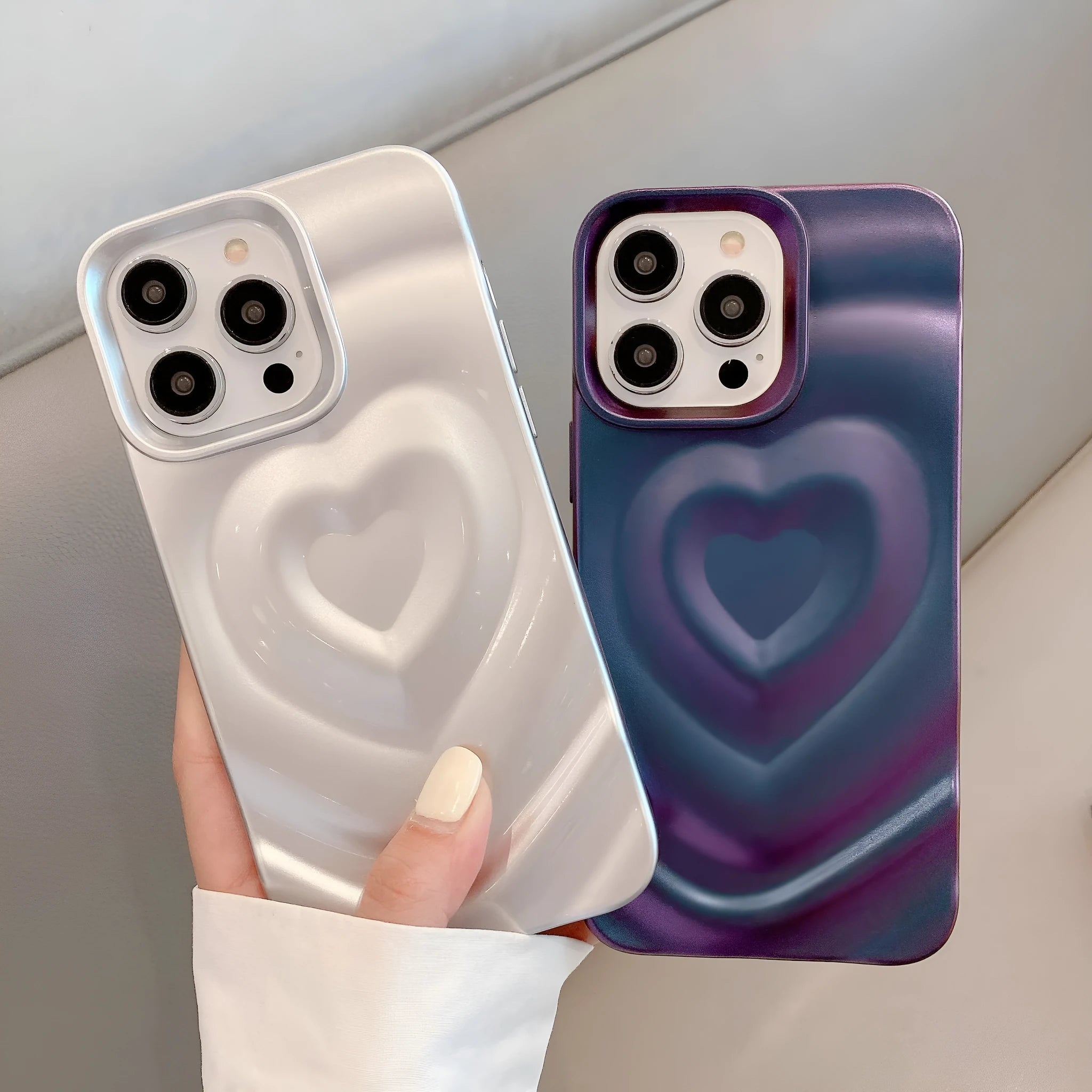 Three-dimensional love wave pattern pleated TPU phone case in milky white, compatible with iPhone 11 to 15