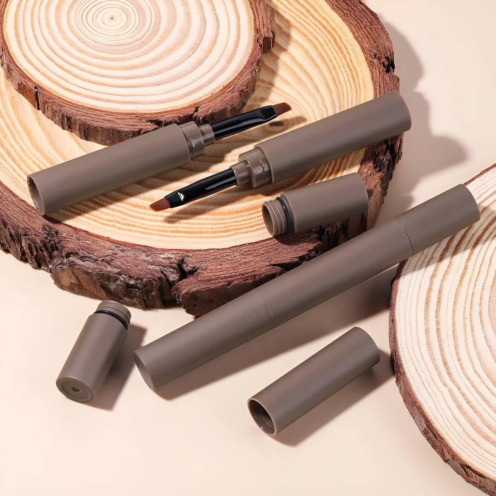 Double-headed eyebrow cream with pencil and powder ends showing five shade options