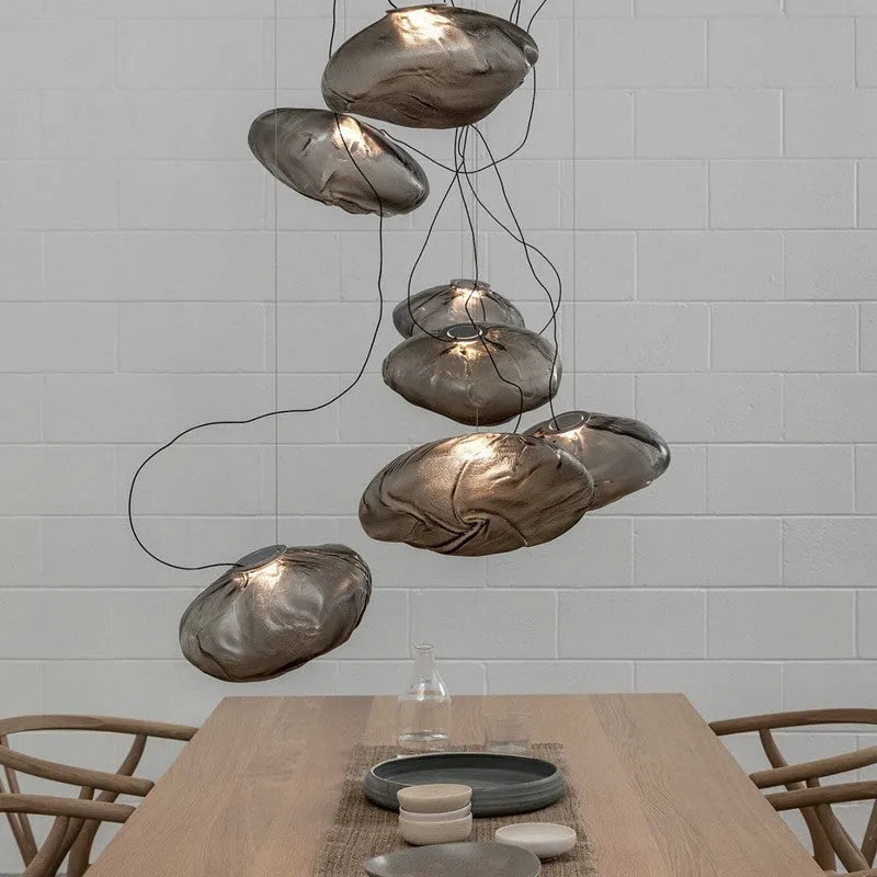 Glass shade decorative chandelier with fabric elements and E27 lamp holder in modern style