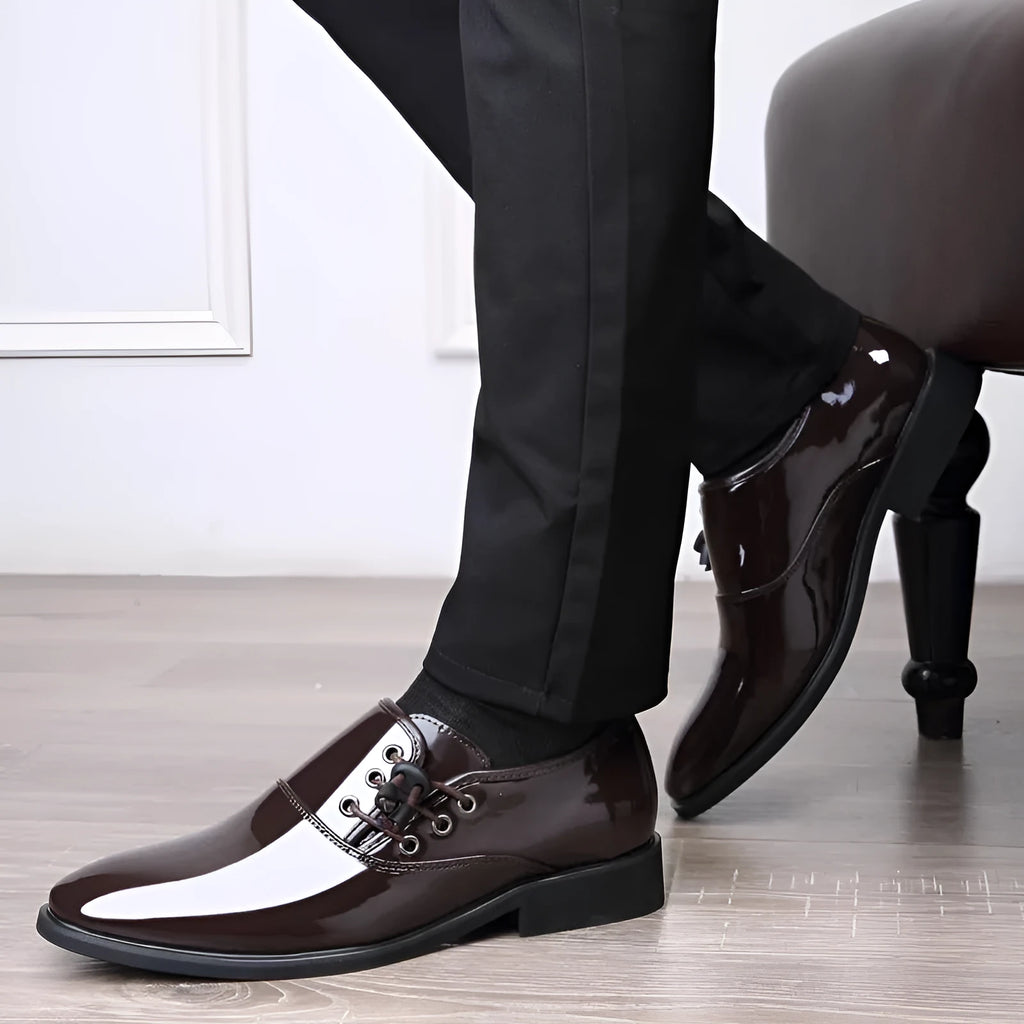 Men's black and brown business formal shoes with artificial PU upper and rubber sole