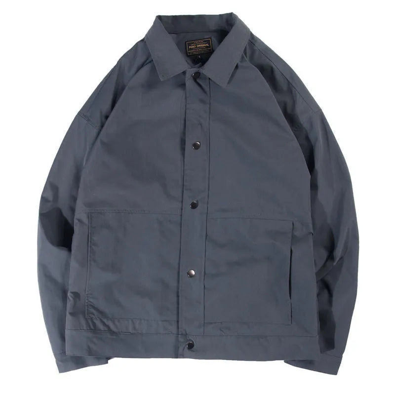 Men's lightweight single-layer jacket in Korean style, shown in a neutral colour with long sleeves.