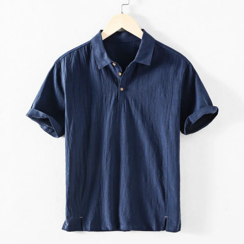 Men's loose fit casual shirt in linen blend fabric, shown in a solid colour.