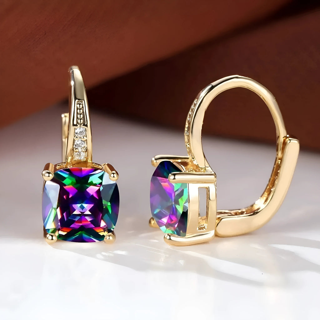 Square geometric moissanite ear clip in gold electroplated finish with quadrilateral design