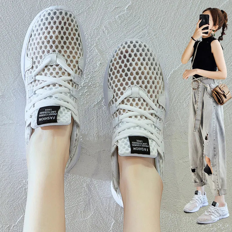Breathable mesh sneakers with hollow-out design in low-top casual style