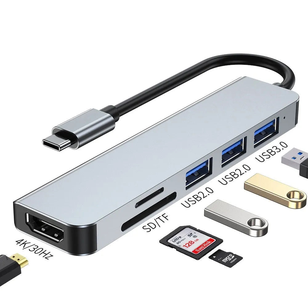 Portable six-in-one USB-C expansion dock with 100W charging capability for laptops and tablets