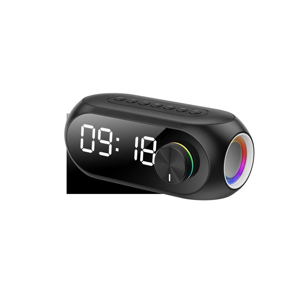 S8 Black portable mini Bluetooth speaker clock with extra bass and USB charging cable
