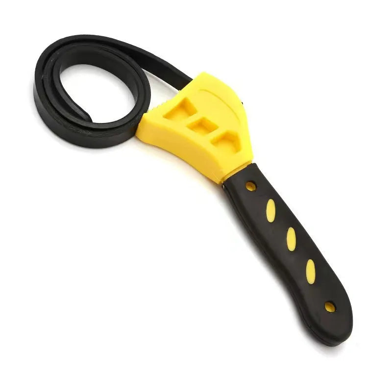 Adjustable rubber strap wrench with plastic handle showing 6-inch and 8-inch size options