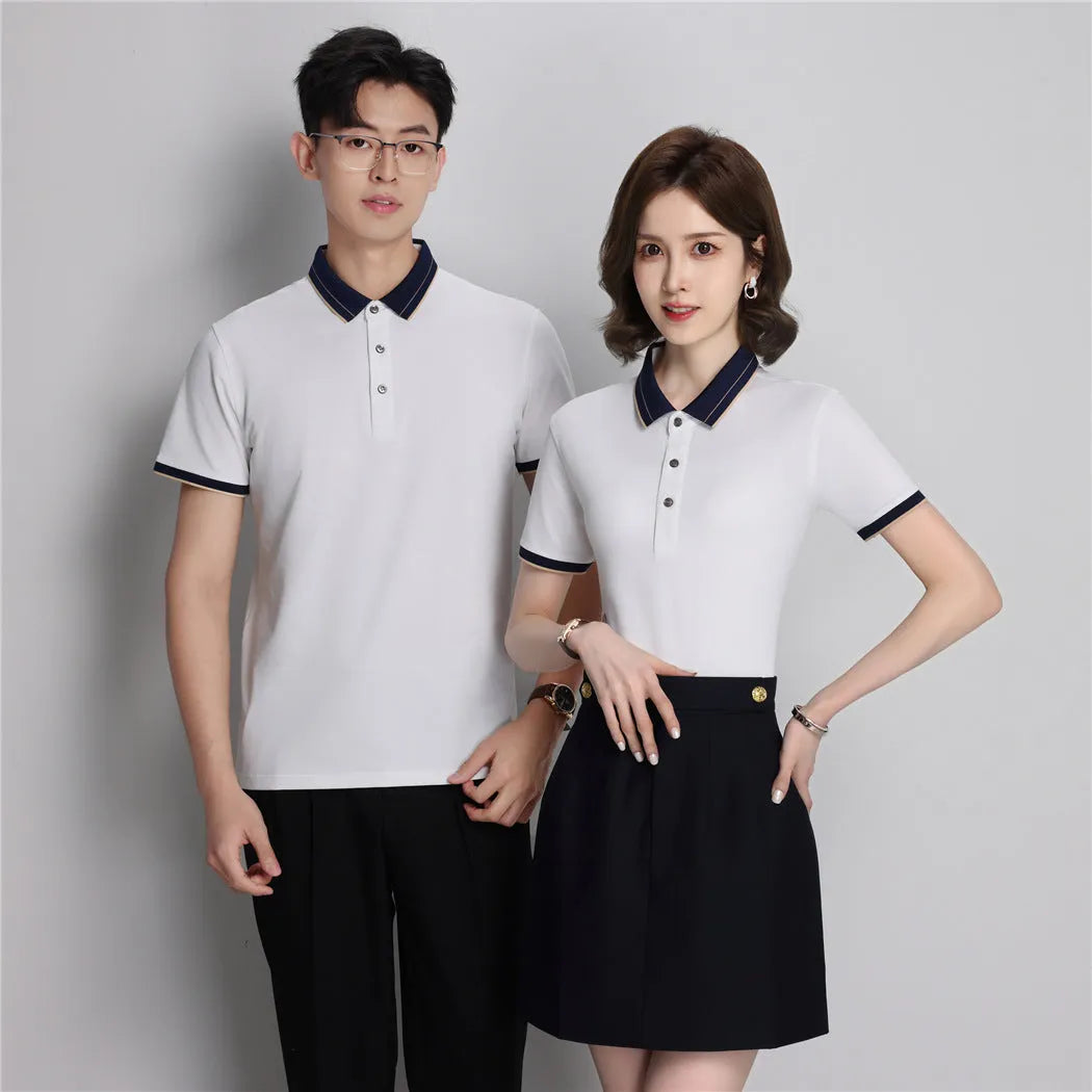 Ice Ion mercerized pearl cotton colour matching collar polo shirt in white, front view, short sleeves, regular fit