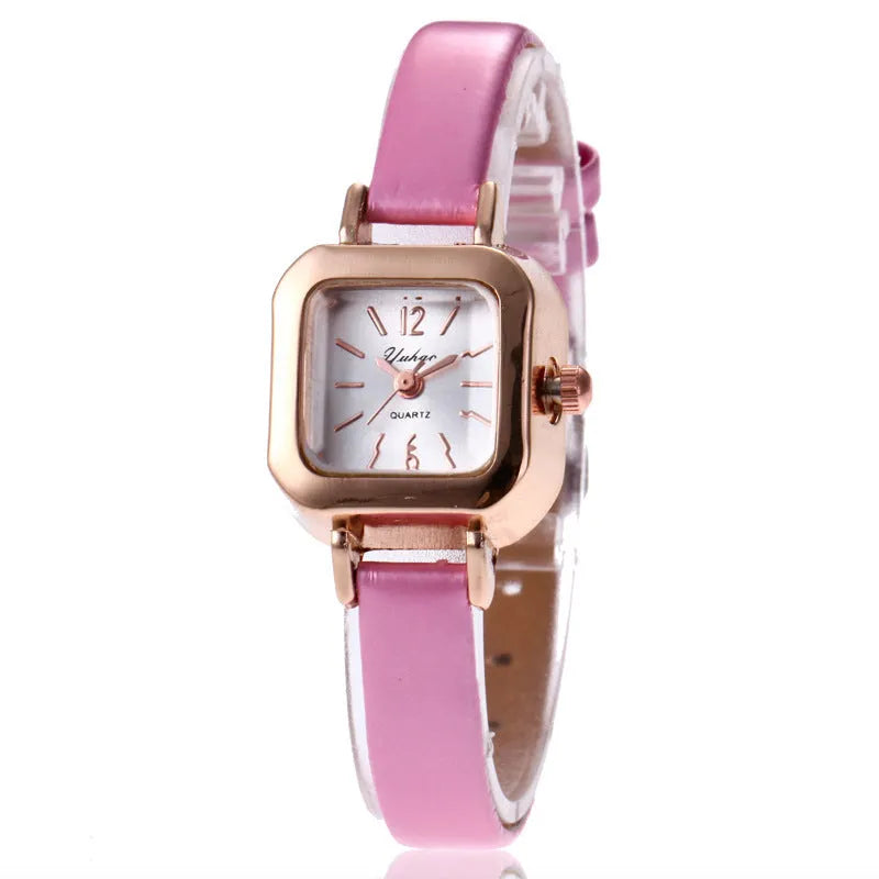 Retro fashion women's watch with 10mm alloy case in black, white, pink or brown colour