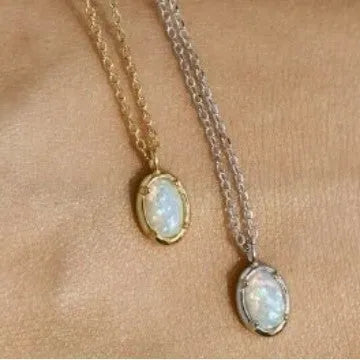 Geometric oval S925 silver pendant necklace with jelly opal gemstone detail