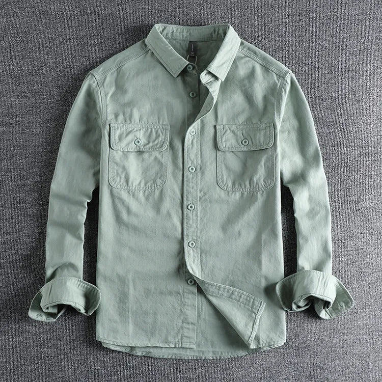 Men's loose fit long sleeve shirt overalls in cardigan style with polyester construction
