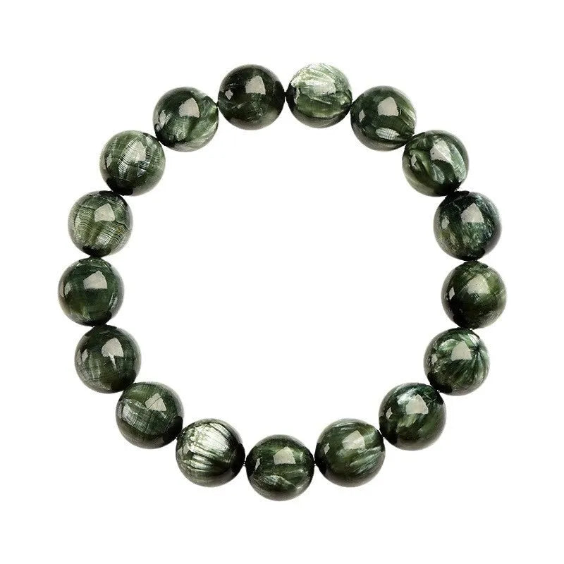 Green Dragon Crystal bracelet with 8-9mm round beads and Ruyi decoration in grade 7A natural green colour