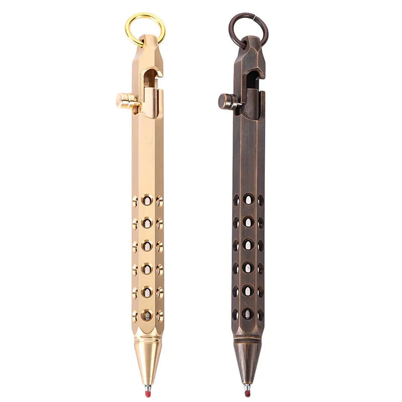 Brass hexagonal retro rollerball pen with 6-angle barrel design and 0.5mm writing tip