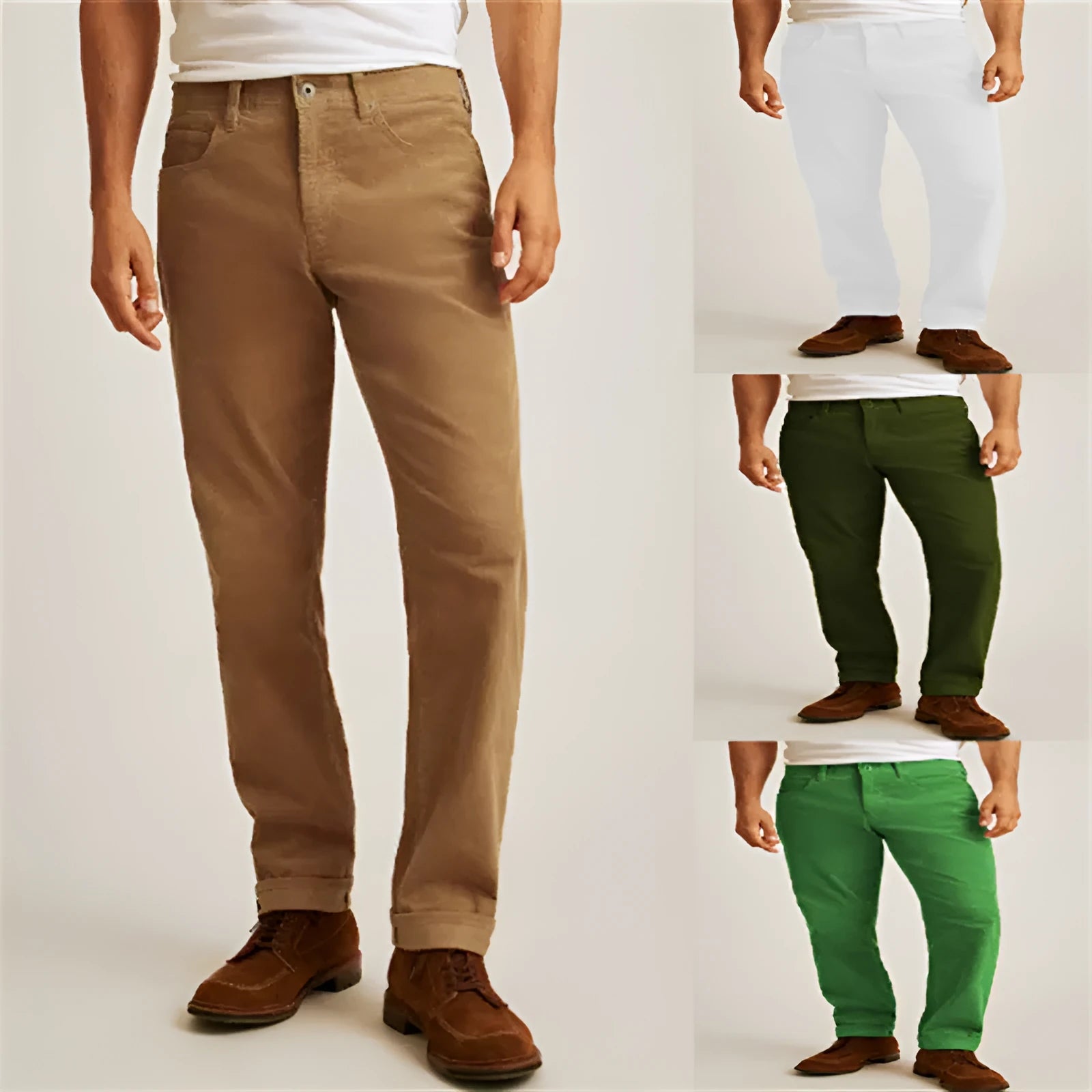 Straight-leg corduroy trousers in solid colour with mid waist and zip fly closure