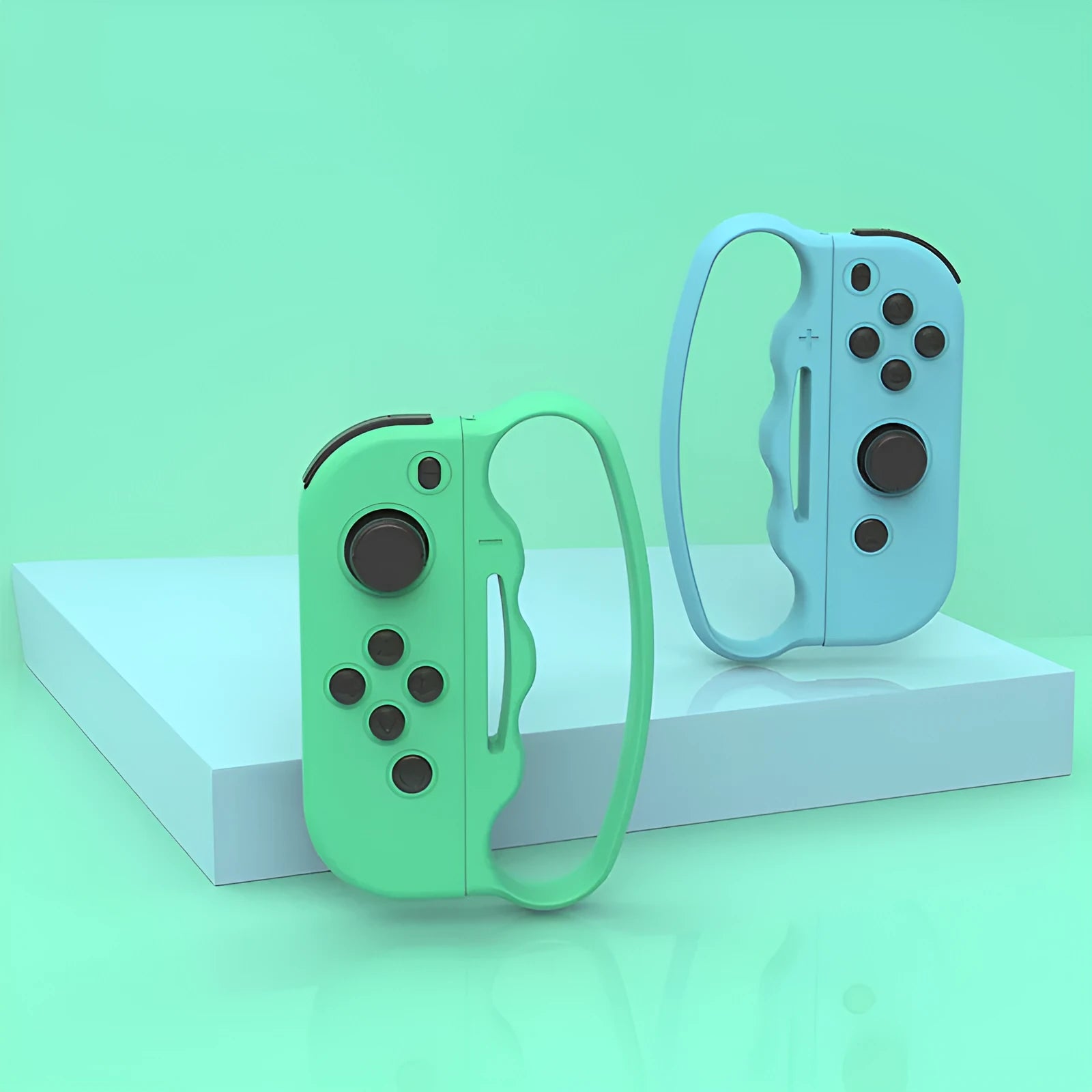 Black and blue Joy-Con controller grips with hand ropes for Nintendo Switch boxing games