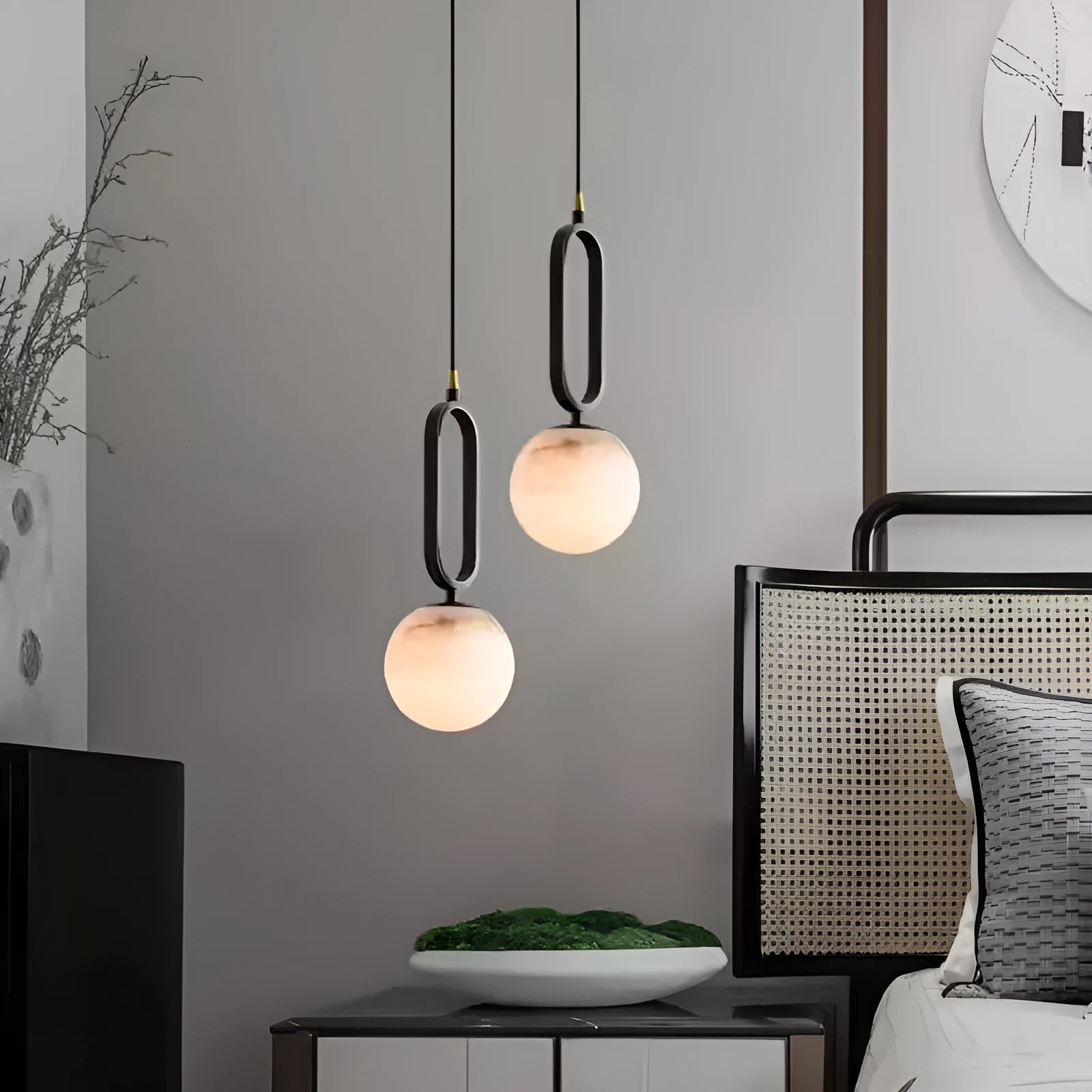 Nordic creative marble and copper wall light in black finish 15cm size for living room
