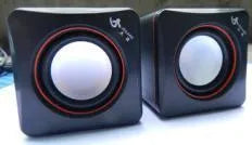 Black square USB-powered 2.0 desktop computer speaker measuring 7cm