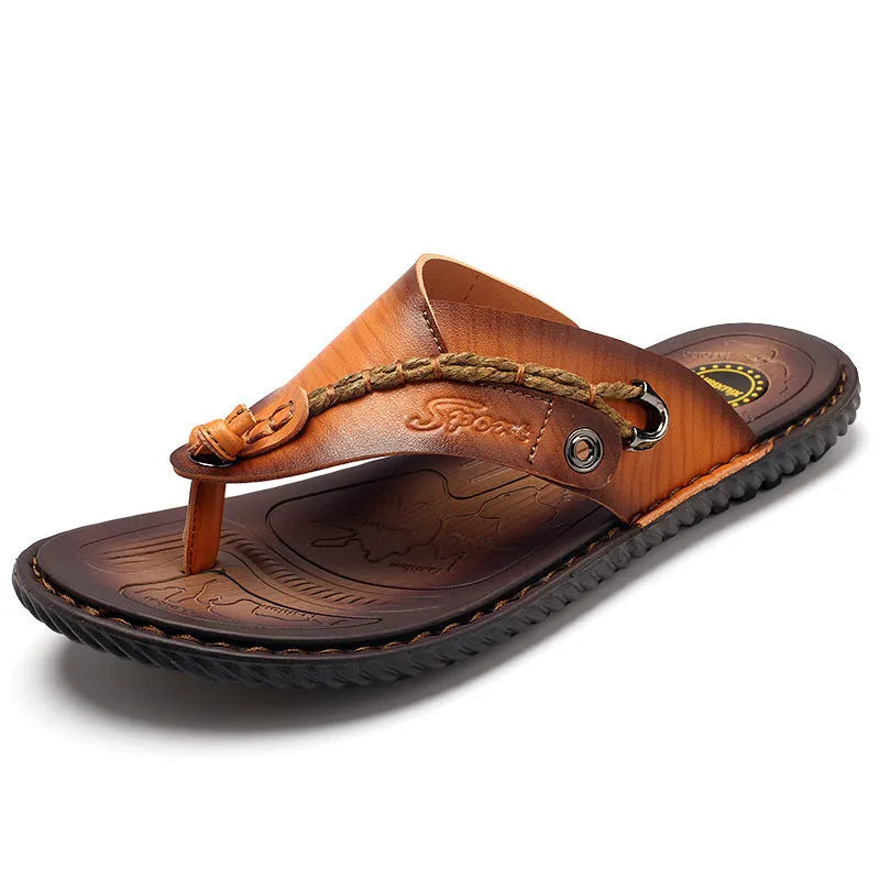 Men's dark blue herringbone-patterned outdoor slippers with artificial PU upper and rubber sole
