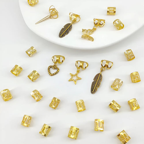 Antique style dirty braid hair rings with leaves design in gold and silver colours