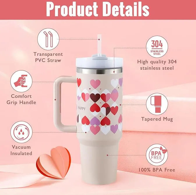 40 oz stainless steel insulated tumbler with handle and straw in multiple colours