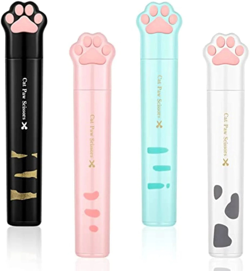 Cat paw design mini folding scissors in pink, white, black, or blue colour options