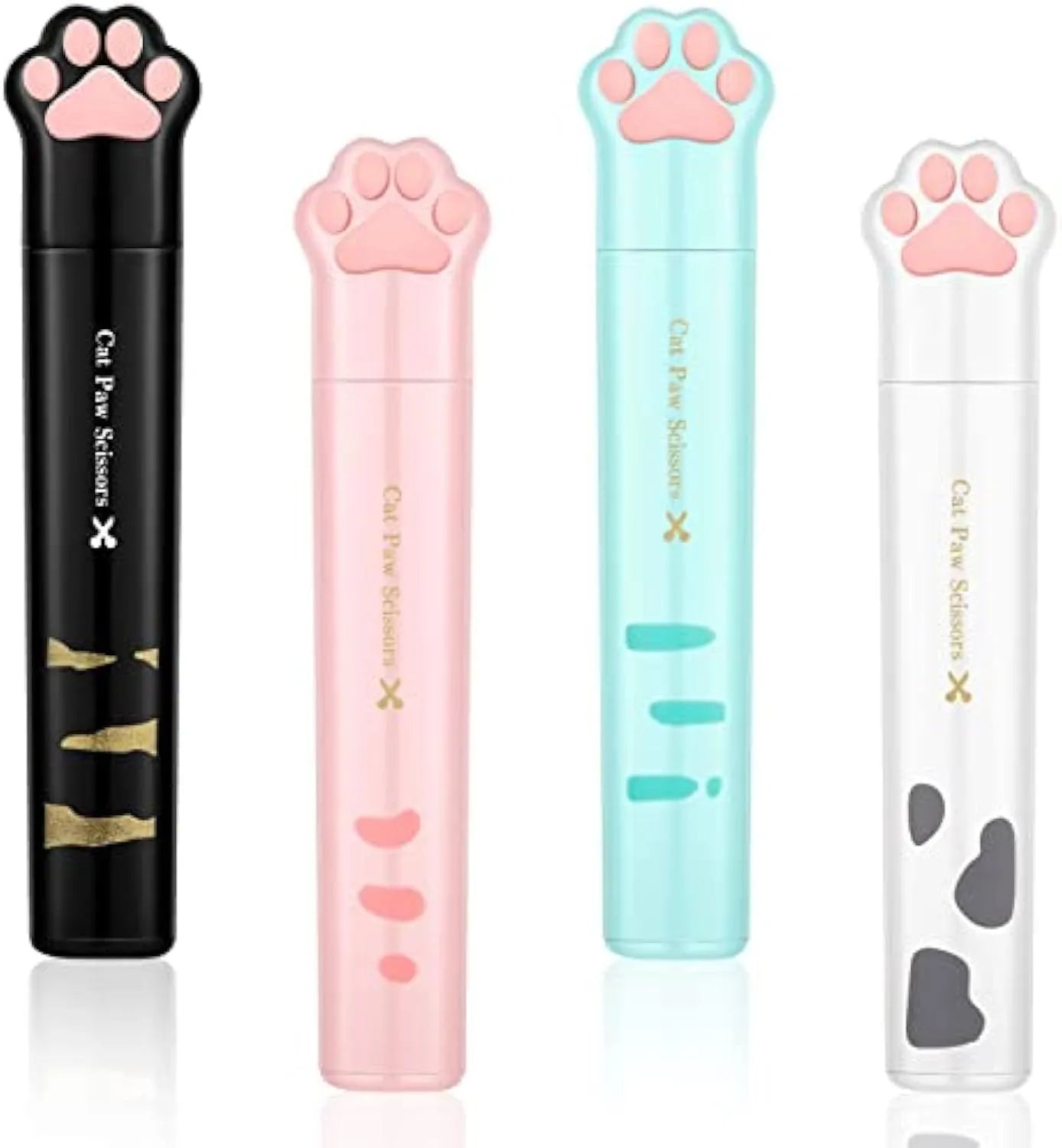 Cat paw design mini folding scissors in pink, white, black, or blue colour options