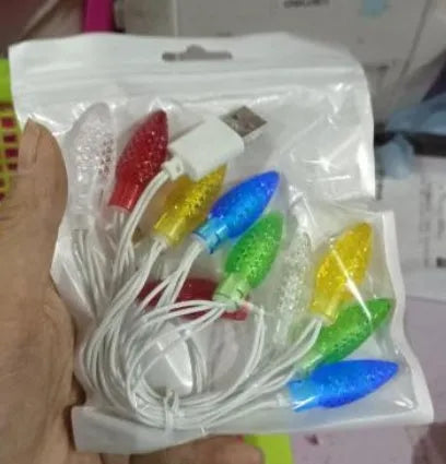 USB charging cable with 10 multi-colour LED lights flashing along its length during device charging