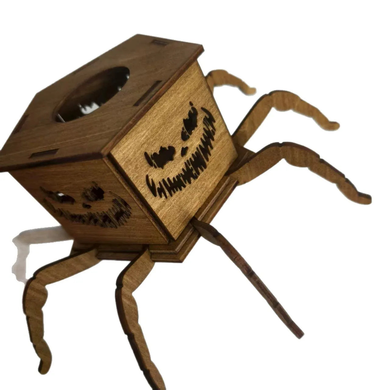 Modern minimalist wooden spider lantern candlestick Halloween decoration measuring 21cm tall