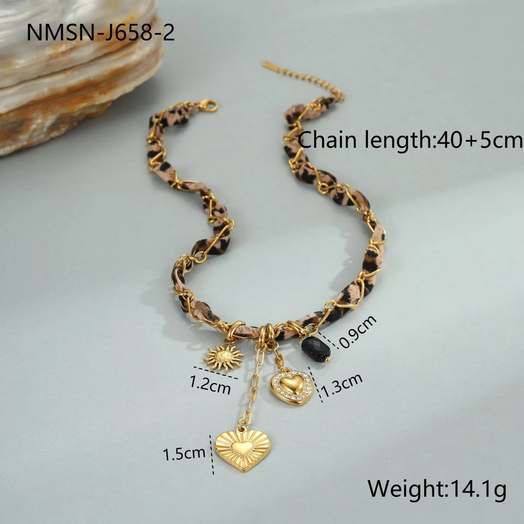 Stainless steel geometric leopard love pendant necklace with adjustable chain