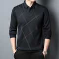 Men's long sleeve fake two pieces plaid t-shirt in gray, regular fit, polyester fabric