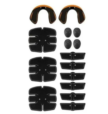 EMS hip muscle training stimulator with remote control and two gel pads in orange