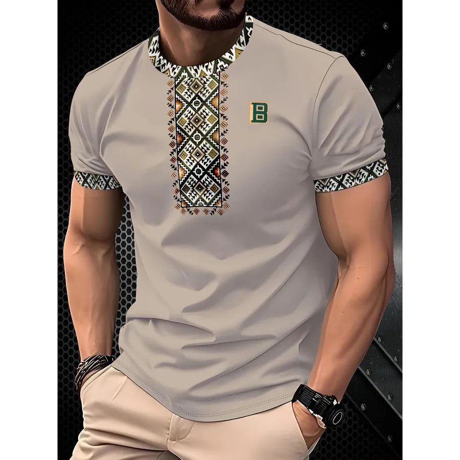 Men's loose fit short sleeve T-shirt with digital 3D printing stripes pattern in various colour styles