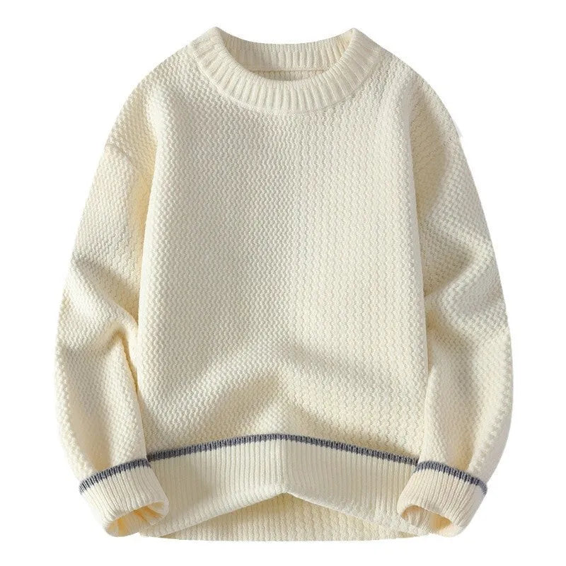 Men's grey chemical fibre blending sweater with round neck and long sleeves in loose fit