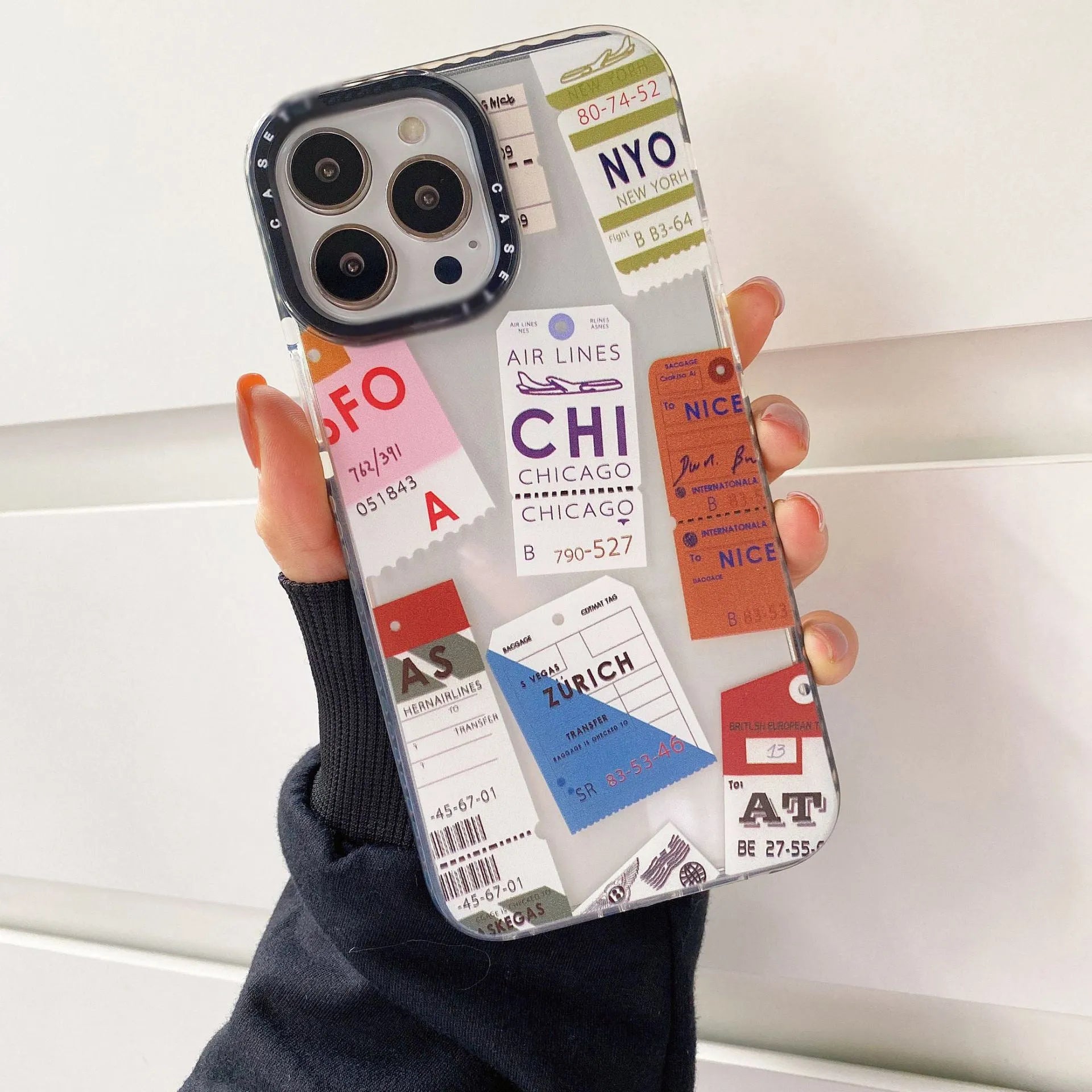 Transparent TPU phone case with travel ticket label coloured painting design for Apple iPhone