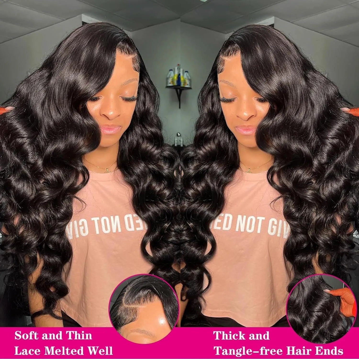 Black M1613 curly full-head wig with 22-inch medium-large waves, showing Utton mesh lace construction