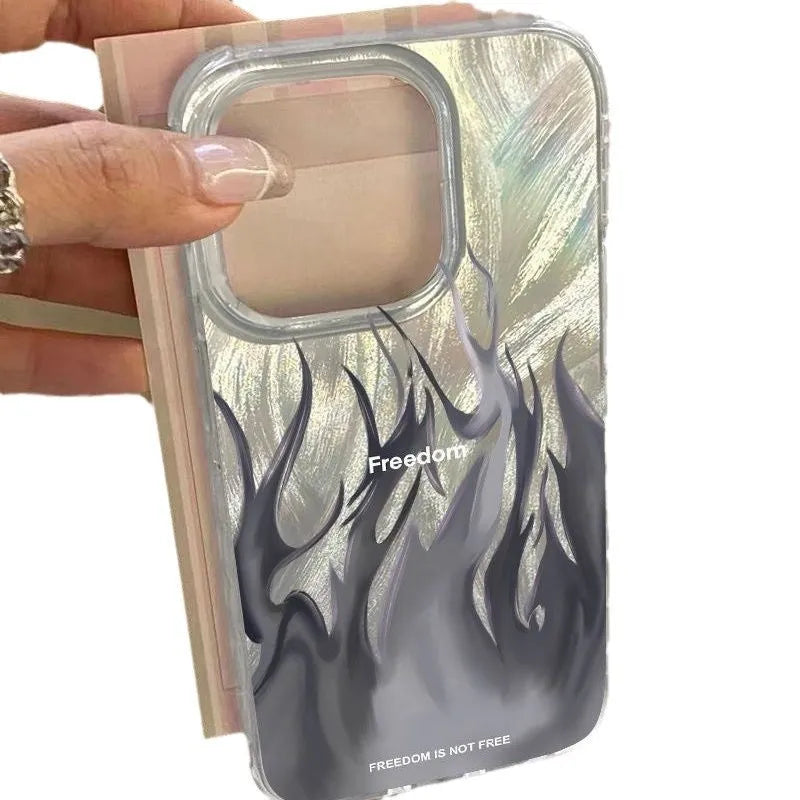Silicone all-inclusive phone case for Apple iPhone with seven-colour flame design in blue flame colour